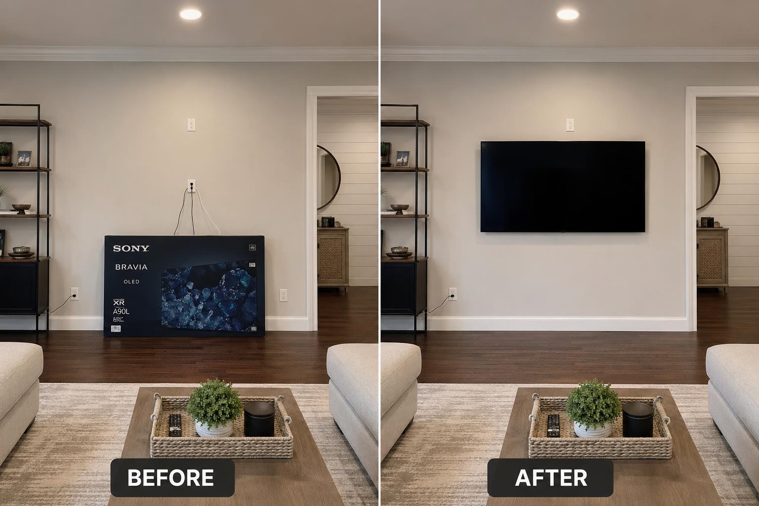 TV Mounting before and after